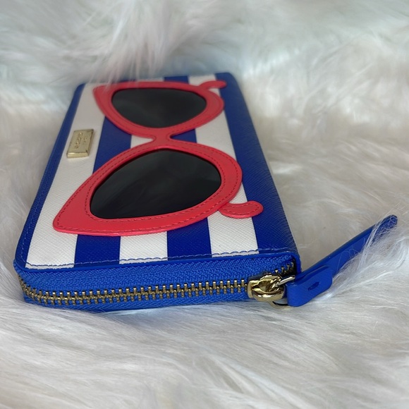 Kate Spade Sunglasses Novelty Bag and wallet Blue and White Striped Bag Set EUC